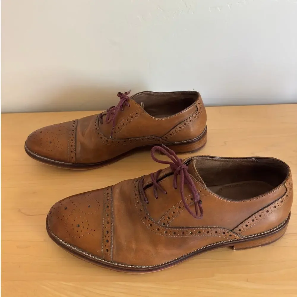 Johnston & Murphy Conard Men's Cap Toe Oxford Brogue Dress Shoes Tan Leather 11